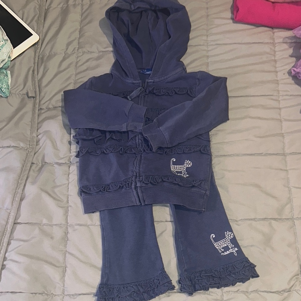 Blue Ruffled Hoodie and Pants Set